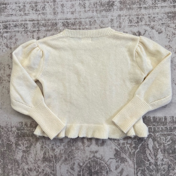 Cream Cable Knit Cropped Sweater Heart Detail Balloon Sleeve Ruffled Waist Small - Picture 8 of 8